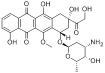 (8S)-10α-[(3-アミノ-2,3,6-トリデオキシ-α-L-lyxo-ヘキソピラノシル)オキシ]-7,8,9,10-テトラヒドロ-1,6,8α-トリヒドロキシ-11-メトキシ-8β-(2-ヒドロキシアセチル)-5,12-ナフタセンジオン 化学構造式