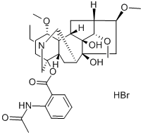 20-エチル-1α,14α,16β-トリメトキシアコニタン-4,8,9-トリオール4-[2-(アセチルアミノ)ベンゾアート]·臭化水素酸塩 化学構造式