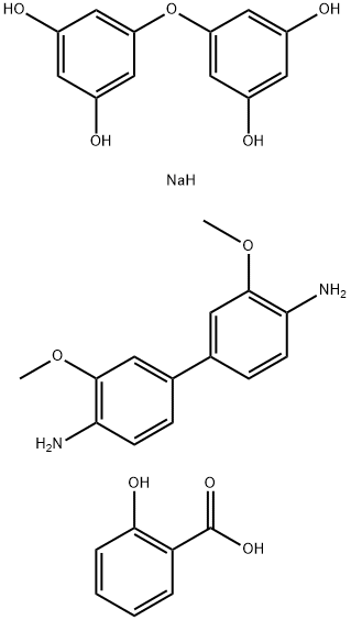 Benzoic acid, 2-hydroxy-, coupled with diazotized 3,3'-dimethoxy[1,1'-biphenyl]-4,4'-diamine and 5,5'-oxybis[1,3-benzenediol], sodium salts Structure