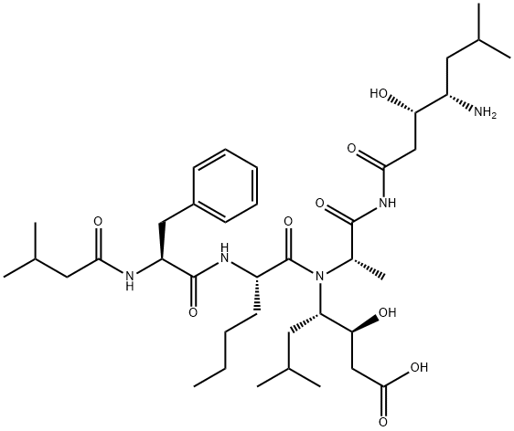 N-(3-メチル-1-オキソブチル)-L-Phe-L-Nle-L-Sta-L-Ala-L-Sta-OH 化学構造式