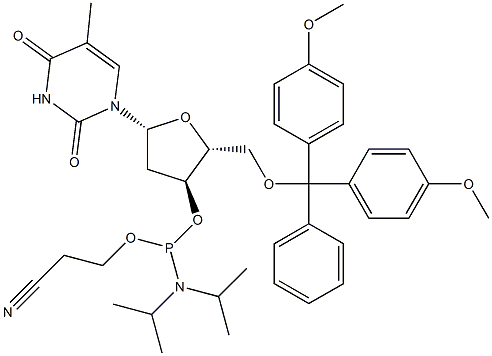 5'-Dimethoxytrityl-3'-deoxythymidine 2'-[(2-cyanoethyl)-(N,N-diisopropyl)]-phosphoramidite Structure