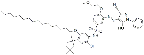 99791-33-0 3-(3-Cyano-5-hydroxy-1-phenyl-1H-pyrazol-4-ylazo)-4-(2-methoxyethoxy)-N-[5-hexadecyloxy-2-hydroxy-4-(1,1,3,3-tetramethylbutyl)phenyl]benzenesulfonamide