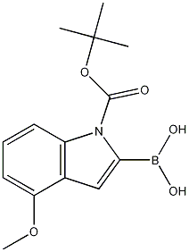 1-(tert-butoxycarbonyl)-4-methoxy-1H-indol-2-ylboronic acid 化学構造式