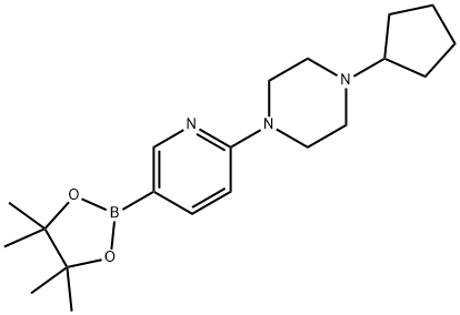 1-环戊基-4-[5-(4,4,5,5-四甲基-1,3,2-二氧杂环戊硼烷-2-基)-2-吡啶基]-哌嗪 结构式