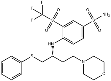 4-[[(R)-3-(吗啉-4-基)-1-[(苯硫基)甲基]丙基]氨基]-3-三氟甲磺酰基苯磺酰胺 结构式