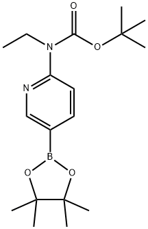 6-(tert-Butyloxycarbonylamino) pyridine-3-boronic acid pinacol ester 化学構造式