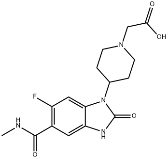 1-Piperidineacetic acid, 4-[6-fluoro-2,3-dihydro-5-[(methylamino)carbonyl]-2-oxo-1H-benzimidazol-1-yl]-,1037834-68-6,结构式