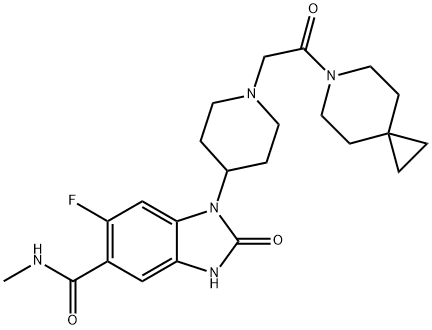 1H-Benzimidazole-5-carboxamide, 1-[1-[2-(6-azaspiro[2.5]oct-6-yl)-2-oxoethyl]-4-piperidinyl]-6-fluoro-2,3-dihydro-N-methyl-2-oxo-,1037834-72-2,结构式