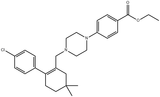 4-[4-[[2-(4-クロロフェニル)-5,5-ジメチル-1-シクロヘキセン-1-イル]メチル]-1-ピペラジニル]安息香酸エチルエステル 化学構造式