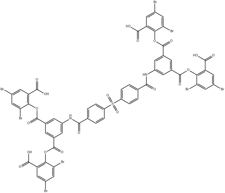 1,3-Benzenedicarboxylic acid, 5,5'-[sulfonylbis(4,1-phenylenecarbonylimino)]bis-, 1,1',3,3'-tetrakis(2,4-dibromo-6-carboxyphenyl) ester Struktur