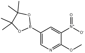 2-Methoxy-3-nitro-5-(4,4,5,5-tetramethyl-[1,3,2]
dioxaborolan-2-yl)-pyridine Struktur