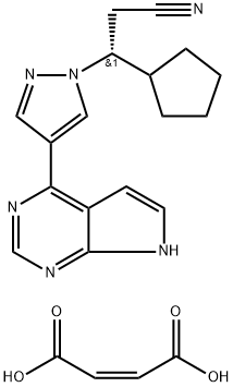 (BETAR)-BETA-环戊基-4-(7H-吡咯并[2,3-D]嘧啶-4-基)-1H-吡唑-1-丙腈马来酸盐,1092939-15-5,结构式