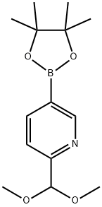2-(ジメトキシメチル)-5-(4,4,5,5-テトラメチル-1,3,2-ジオキサボロラン-2-イル)ピリジン 化学構造式