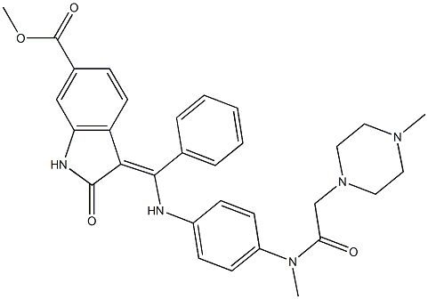 2,3-二氢-3-[[[4-[甲基[2-(4-甲基-1-哌嗪基)乙酰基]氨基]苯基]氨基]苯基亚甲基]-2-氧代-1H-吲哚-6-甲酸甲酯, 1160294-26-7, 结构式