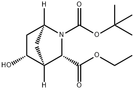 (1R,3S,4S,5R)-2-tert-butyl 3-ethyl 5-hydroxy-2-azabicyclo[2.2.1]heptane-2,3-dicarboxylate Struktur