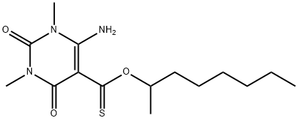 6-Amino-1,2,3,4-tetrahydro-1,3-dimethyl-2,4-dioxo-5-pyrimidinecarbothioic acid S-octyl ester 化学構造式