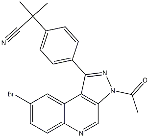 2-(4-(3-乙酰基-8-溴-3H-吡唑并[3,4-C]喹啉-1-基)苯基)-2-甲基丙腈, 1201643-72-2, 结构式