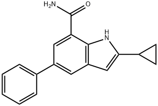 2-cyclopropyl-5-phenyl-1H-indole-7-carboxamide,1211592-88-9,结构式