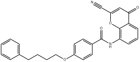 N-(2-Cyano-4-oxo-4H-1-benzopyran-8-yl)-4-(4-phenylbutoxy)benzamide Struktur