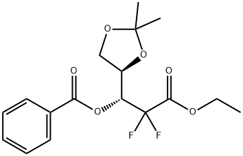 2-脱氧-2,2-二氟-4,5-O-(1-甲基亚乙基)-D-赤式戊糖酸乙酯 3-苯甲酸酯, 143234-90-6, 结构式