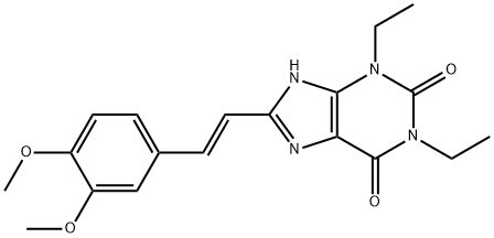 8-[(1E)-2-(3,4-Dimethoxyphenyl)ethenyl]-1,3-diethyl-3,9-dihydro-1H-purine-2,6-dione Struktur