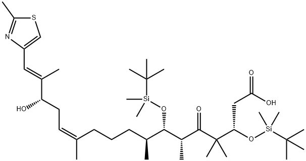 (3S,6R,7S,8S,12Z,15S,16E)-3,7-ビス(tert-ブチルジメチルシロキシ)-4,4,6,8,12,16-ヘキサメチル-5-オキソ-15-ヒドロキシ-17-(2-メチル-4-チアゾリル)-12,16-ヘプタデカジエン酸 化学構造式
