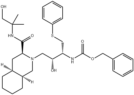 (3S,4aS,8aS)-Decahydro-N-(2-hydroxy-1,1-dimethylethyl)-2-[(2R,3R)-2-hydroxy-3-carbobenzyloxyamino-4-phenylthiobutyl]-3-isoquinolinecarboxamide 结构式