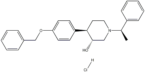 (3R,4R)-4-(4-(benzyloxy)phenyl)-1-((R)-1-phenylethyl)piperidin-3-ol hydrochloride 化学構造式