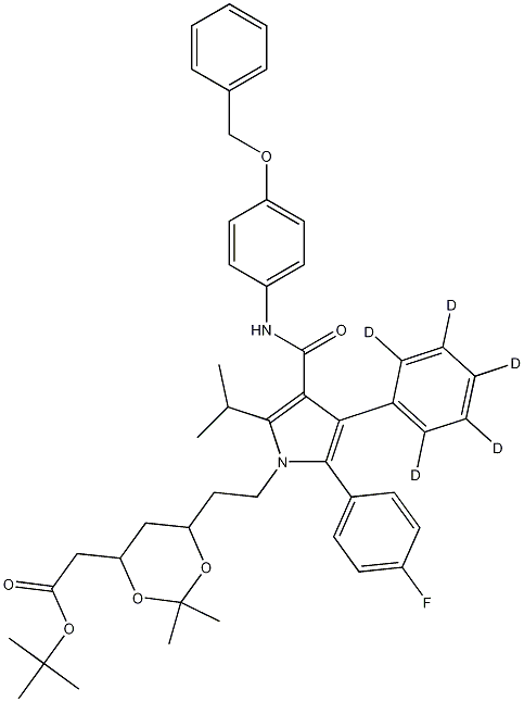 (6-2-[3-(4-Benzyloxy-phenylcarbamoyl)-5-(4-fluoro-phenyl)-2-isopropyl-4-phenyl-D5-pyrrol-1-yl]-ethyl-2,2-dimethyl-[1,3]-dioxane-4-yl)-acetic Acid, tert-Butyl Ester Structure