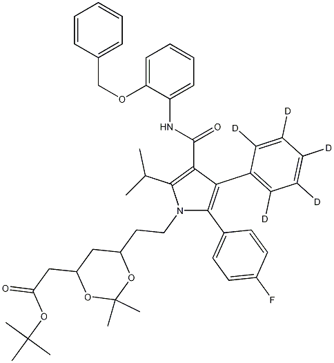 (6-{2-[3-(2-Benzyloxy-phenylcarbamoyl)-5-(4-fluoro-phenyl)-2-isopropyl-4-phenyl-d5-pyrrol-1-yl]-ethyl}-2,2-dimethyl-[1,3]-dioxane-4-yl)-acetic Acid, tert-Butyl Ester,265989-41-1,结构式