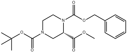 (S)-1-BOC-4-CBZ-2-ピペラジンカルボン酸メチルエステル 化学構造式