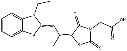 [5-[2-(3-乙基-3H-苯并噻唑-2-亚基)-1-甲基乙亚基]-4-氧代-2-硫酮噻唑烷-3-基]乙酸, 34431-79-3, 结构式