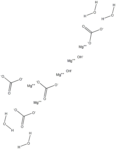 Pentamagnesium dihydroxide tetracarbonate tetrahydrate Structure