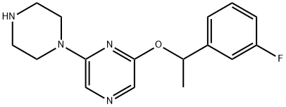 2-[1-(3-Fluorophenyl)ethoxy]-6-(1-piperazinyl)pyrazine 化学構造式