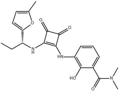 3-[[3-[(二甲基氨基)羰基]-2-羟基苯基]氨基]-4-[[(R)-1-(5-甲基呋喃-2-基)丙基]氨基]-3-环丁烯-1,2-二酮,473727-83-2,结构式