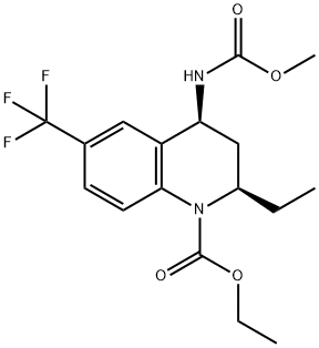 (2R,4S)-2-Ethyl-4-methoxycarbonylamino-6-trifluoromethyl-3,4-dihydro-2H-quinoline-1-carboxylic Acid Ethyl Ester
 Struktur