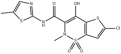 6-Chloro-4-hydroxy-2-methyl-N-(5-methyl-2-thiazolyl)-2H-thieno[2,3-e]-1,2-thiazine-3-carboxamide 1,1-Dioxide

 Structure