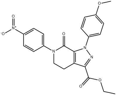 4,5,6,7-四氢-1-(4-甲氧基苯基)-6-(4-硝基苯基)-7-氧代-1H-吡唑并[3,4-C]吡啶-3-羧酸乙酯, 536759-91-8, 结构式