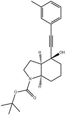 (3aR,4S,7aR)-Octahydro-4-hydroxy-4-[2-(3-methylphenyl)ethynyl]-1H-indole-1-carboxylic acid tert-butyl ester Structure