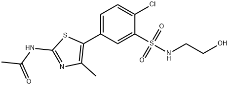 2-クロロ-N-(2-ヒドロキシエチル)-5-[2-(アセチルアミノ)-4-メチル-5-チアゾリル]ベンゼンスルホンアミド 化学構造式