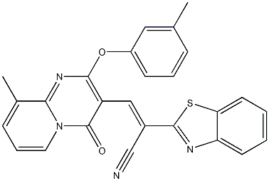 alpha-[[9-Methyl-2-(3-methylphenoxy)-4-oxo-4H-pyrido[1,2-a]pyrimidin-3-yl]methylene]-2-benzothiazoleacetonitrile Struktur
