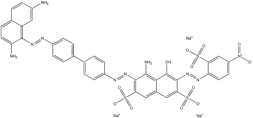4-アミノ-3-[[4'-[(2,7-ジアミノ-1-ナフチル)アゾ]-1,1'-ビフェニル-4-イル]アゾ]-5-ヒドロキシ-6-[(4-ニトロ-2-スルホフェニル)アゾ]-2,7-ナフタレンジスルホン酸三ナトリウム 化学構造式