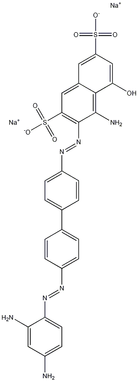 4-アミノ-5-ヒドロキシ-3-[[4'-[(2,4-ジアミノフェニル)アゾ]-1,1'-ビフェニル-4-イル]アゾ]ナフタレン-2,7-ジスルホン酸二ナトリウム 化学構造式