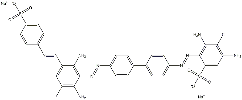 3,5-ジアミノ-4-クロロ-2-[[4'-[[2,6-ジアミノ-3-メチル-5-[(4-スルホフェニル)アゾ]フェニル]アゾ]-1,1'-ビフェニル-4-イル]アゾ]ベンゼンスルホン酸二ナトリウム 化学構造式