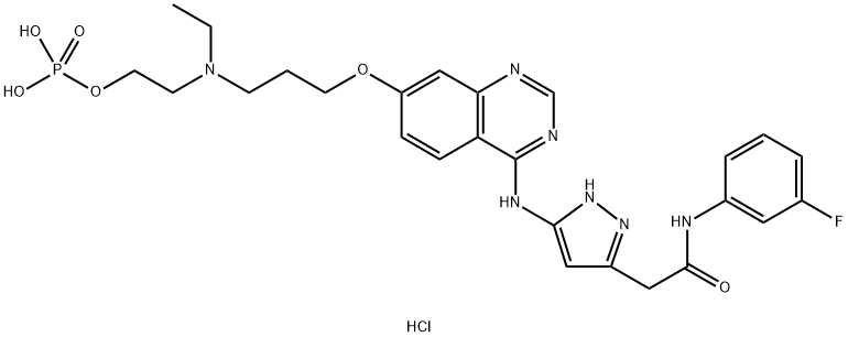 5-[[7-[3-[Ethyl[2-(phosphonooxy)ethyl]amino]propoxy]-4-quinazolinyl]amino]-N-(3-fluorophenyl)-1H-pyrazole-3-acetamide dihydrochloride|5-[[7-[3-[乙基[2-(磷酰氧基)乙基]氨基]丙氧基]-4-喹唑啉基]氨基]-N-(3-氟苯基)-1H-吡唑-3-乙酰胺二盐酸盐