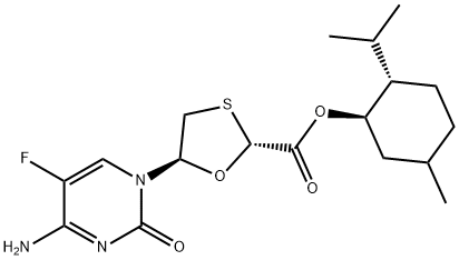 (2R,5S)-5-(4-amino-5-fluoro-2-oxo-1(2H)-pyrimidinyl)-1,3-Oxathiolane-2-carboxylic acid, (1R,2S,5R)-5-methyl-2-(1-methylethyl)cyclohexyl ester Structure