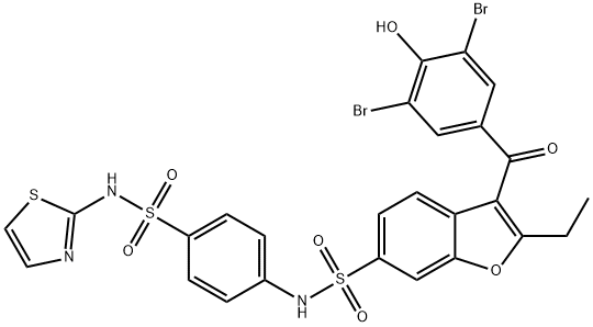 3-(3,5-Dibromo-4-hydroxybenzoyl)-2-ethyl-N-[4-[(2-thiazolylamino)sulfonyl]phenyl]-6-benzofuransulfonamide Struktur