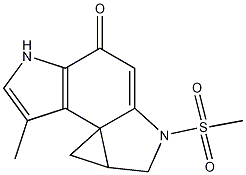 7-Methyl-2-(methylsulfonyl)-1,2,8,8a-tetrahydrocyclopropa[c]pyrrolo[3,2-e]indol-4(5H)-one Struktur