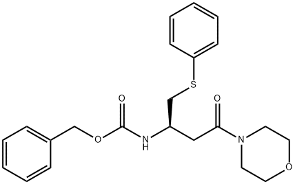 N-ベンジルオキシカルボニル-4-[(3R)-3-アミノ-1-オキソ-4-(フェニルチオ)ブチル]モルホリン 化学構造式