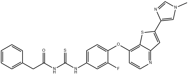 N-(3-氟-4-(2-(1-甲基-1H-咪唑-4-基)噻吩并[3,2-B]吡啶-7-氧基)苯基氨基硫代甲酰基)-2-苯乙酰胺,875337-44-3,结构式
